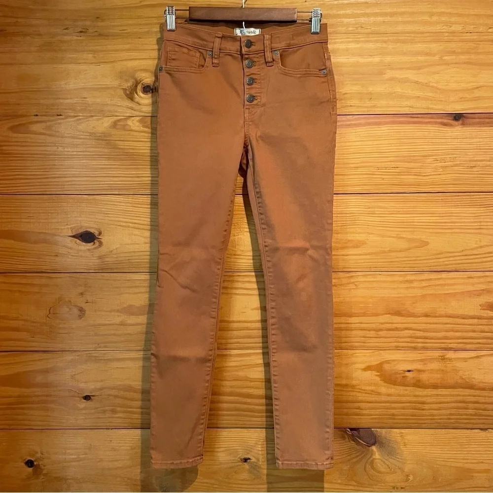 Madewell 9" Mid Rise Skinny Jeans: Garment Dyed Button Front Burnt Sienna 25 - Picture 3 of 13
